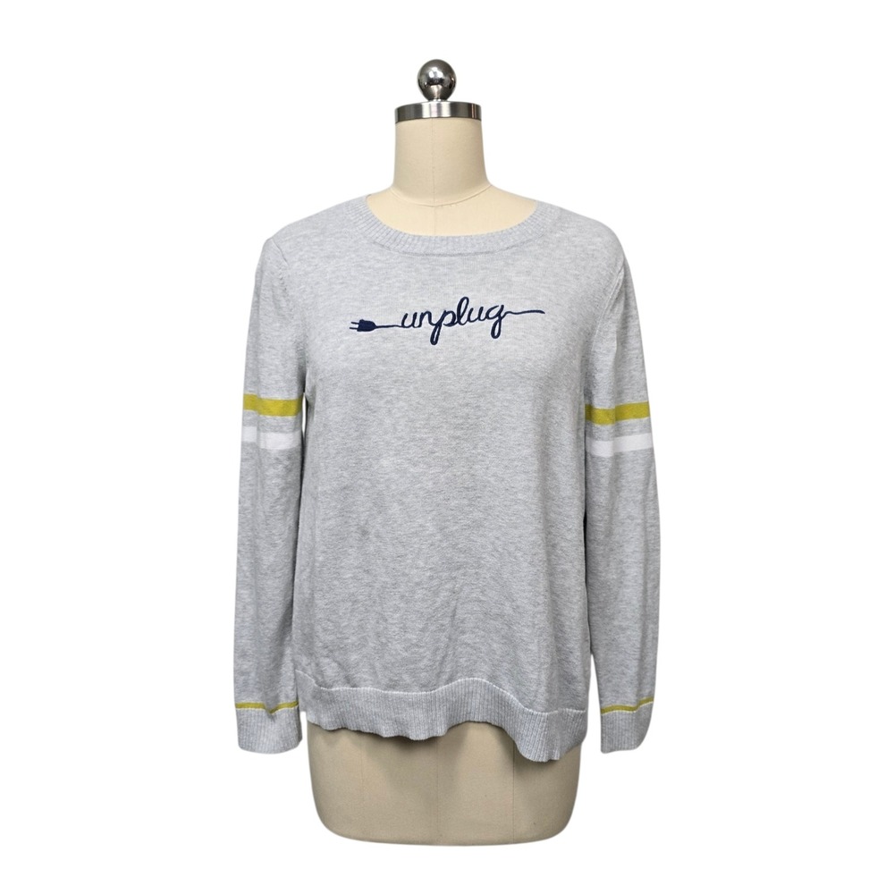 Lisa Todd Gray "Unplug" Graphic Knit Sweater Long‎ Sleeve Pullover Women's Small